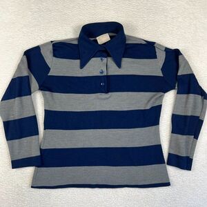 Vtg Jantzen Shirt Womens Large Striped Polo Long Sleeve Collar Made in‎ USA 70s
